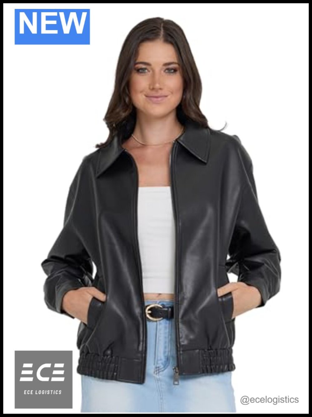 Faux Leather Bomber Motorcycle Jacket - Women's Fitted Zip Moto Coat